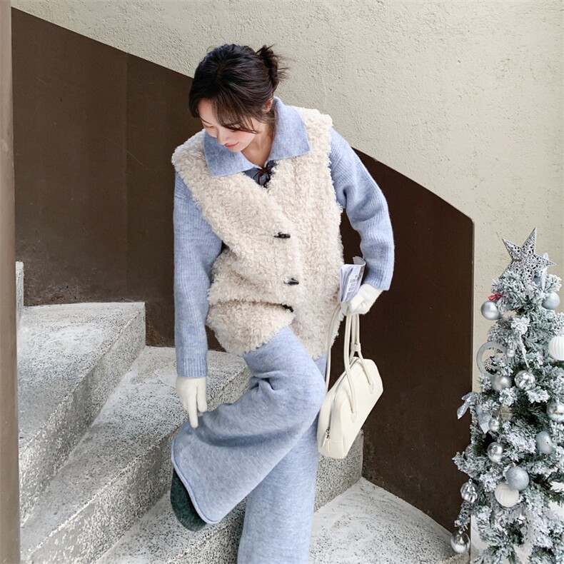 针织套装羊羔毛马甲三件套2C090-9031-P255-K388,女装套装/套裙,2C090