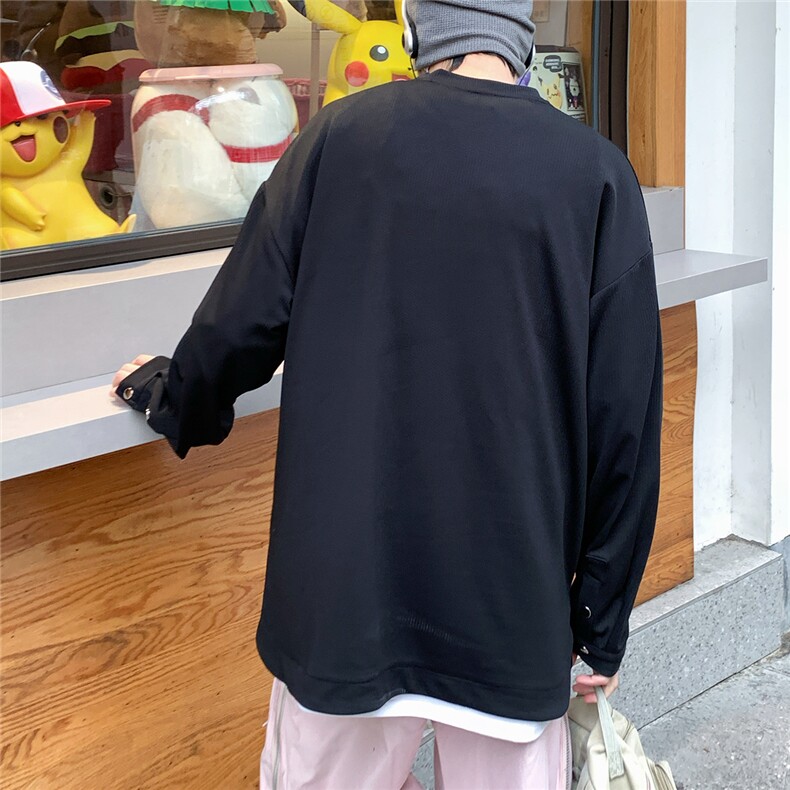 2026春装肌理感男士长袖T恤潮流男袖子纽扣设计W56681/特P35黑,男装T恤,电商A094