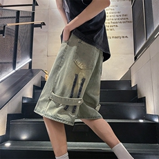 牛仔短裤男夏季美式高街直筒裤子潮牌痞帅宽松五分裤DK0219-P40，男装牛仔裤，星座308B-2