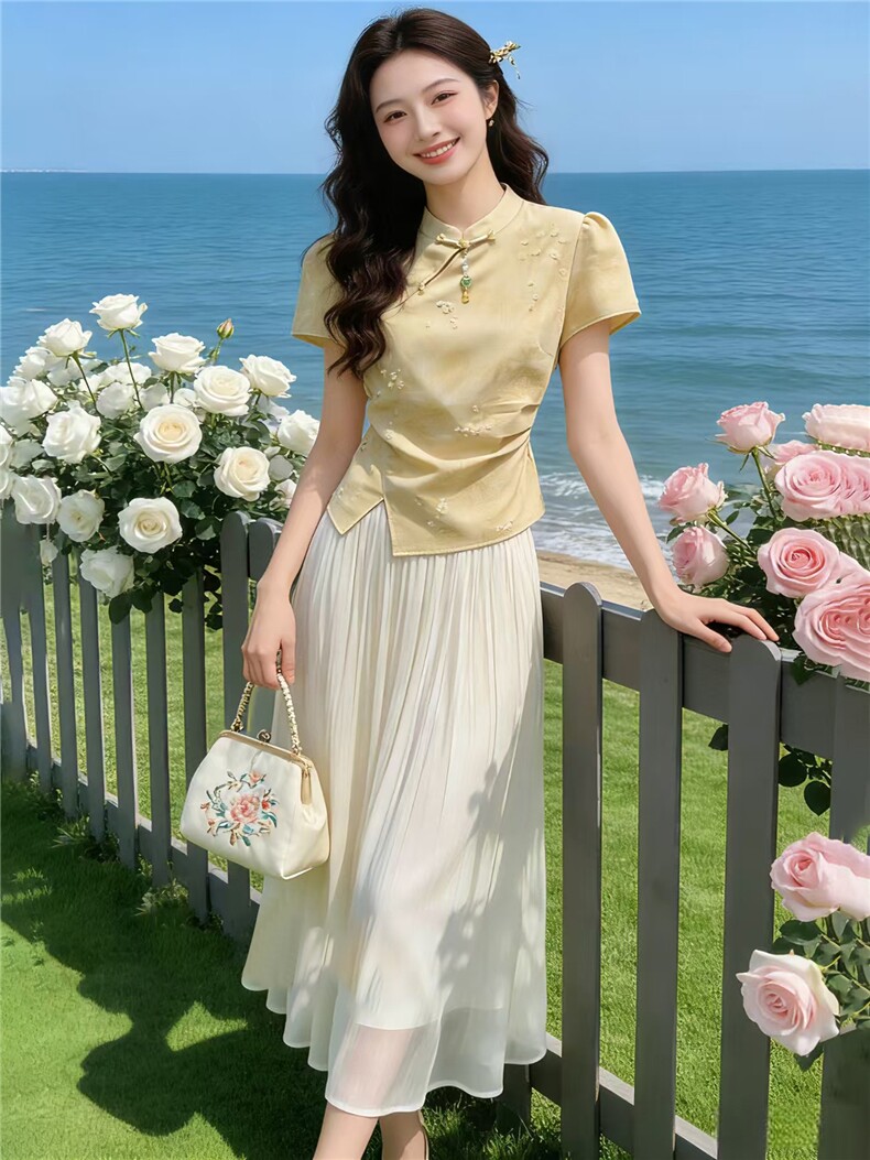 2026年夏季新中式女高级感两件套裙,女装套装/套裙,贝蕾酷儿