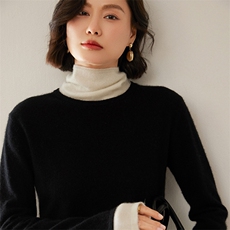 baby小山羊绒衫女堆堆领针织假两件上衣拼色套头毛衣打底衫，女装羊绒衫，尚达羊绒