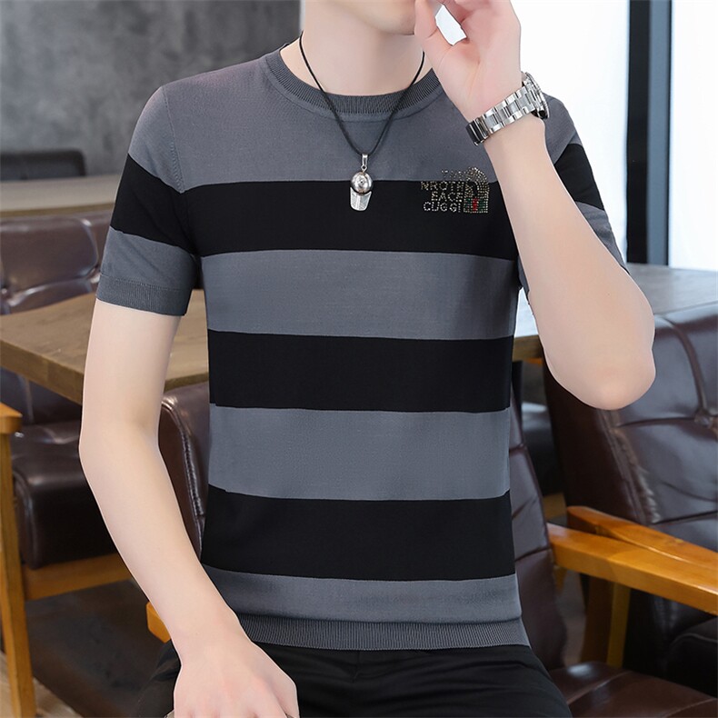 夏季新款青年男士短袖t恤薄款男装时尚休闲修身打底衫上衣服体恤图片