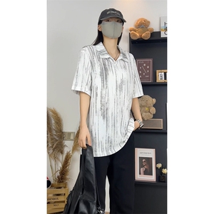 美式风短袖时尚潮流男女宽松型简约肌理感翻领上衣T3703-特价P27图片