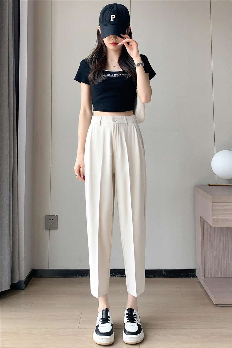 冰丝西装裤女2024夏季直筒宽松高腰显瘦九分小个子休闲烟管裤,女装休闲裤,梦白服饰厂