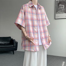 8XL-M格子短袖衬衫男夏季薄款DK制服衬衣JK学院风半袖外套DC28004，男装T恤，电商B312