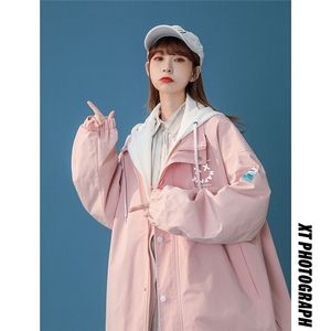 ！秋装新款韩版爱心创意时尚潮流假两件连帽夹克G375-P65控88图片