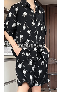 1短袖衬衫男+短裤潮流休闲套装男M-5XL大码TZ78712P50控98模特图图片
