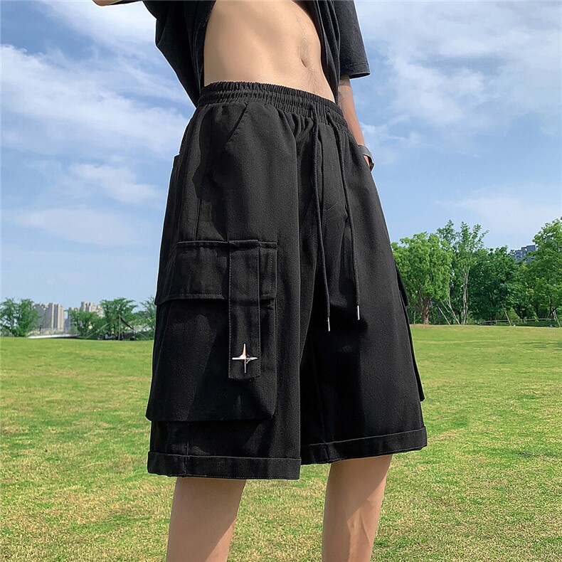 1港风四角星金属装饰大码M-5XL字母刺绣潮流短裤男DK77030P45控59,男装休闲裤,星座226-2