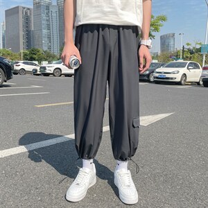 @夏季冰丝裤男士薄款清爽休闲裤宽松直筒简约百搭九分裤K2051P35,男装休闲裤,电商B220