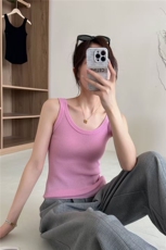 夏季新款纯色针织圆领无袖背心时尚休闲，女装针织衫/毛衣，优麦羊绒（原洪叶羊绒）