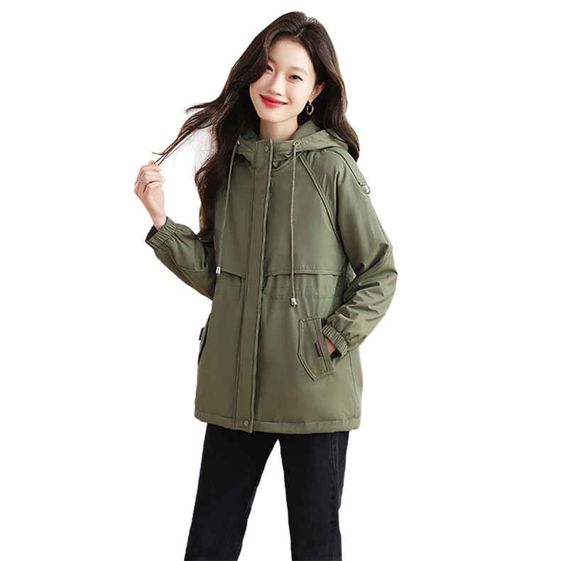 加绒加厚派克服外套女中长款2025冬季新款收腰显瘦连帽工装风棉服,女装棉衣/棉服,以桐