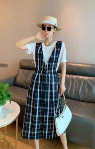 格子两件套连衣裙，女装连衣裙，维多利亚