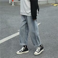 冬季加绒牛仔裤男直筒宽松港风ins阔腿裤港风潮k9510-p35加绒45，男装牛仔裤，星座1008-1
