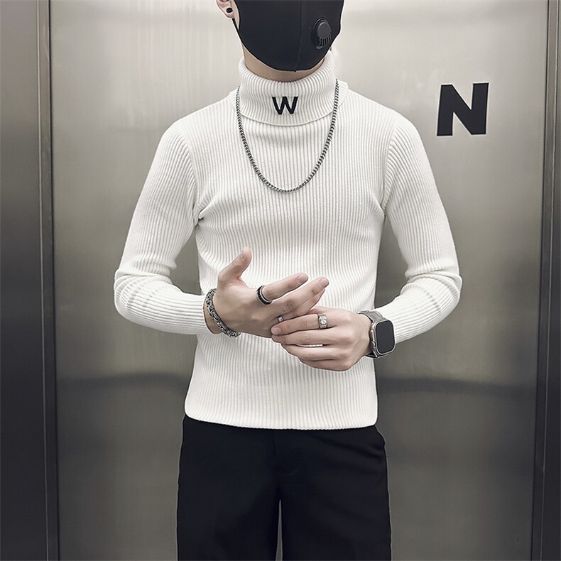 痞帅男士高翻领纯色打底毛衣社会小伙店主风301C-M55-特P38控58，男装T恤，星座301C（原B323）