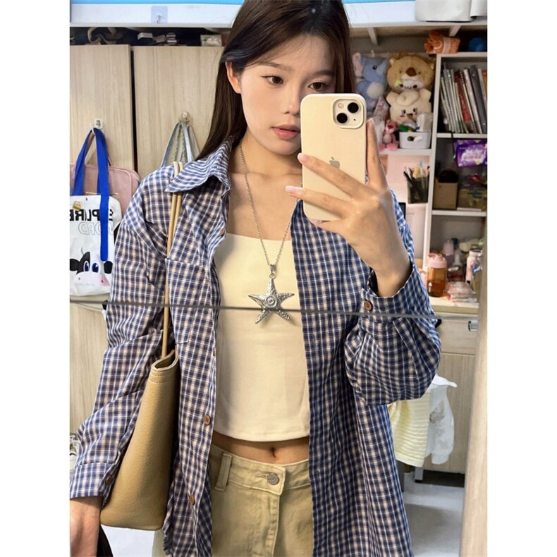 TC532-P45复古宽松慵懒风子衬衫新品韩版休闲简约长袖外搭,女装衬衫,星座617A-2