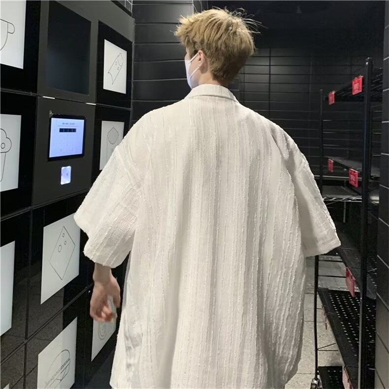 衬衫男装个性慵懒风冰丝提花衬衣2023夏季潮流半袖上衣CS1256-P36,男装衬衫,星座308B-1