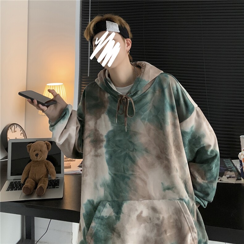 港风日系扎染连帽卫衣外套套头中性风ins潮情侣宽松休闲H205/P65,男装卫衣,钱塘713