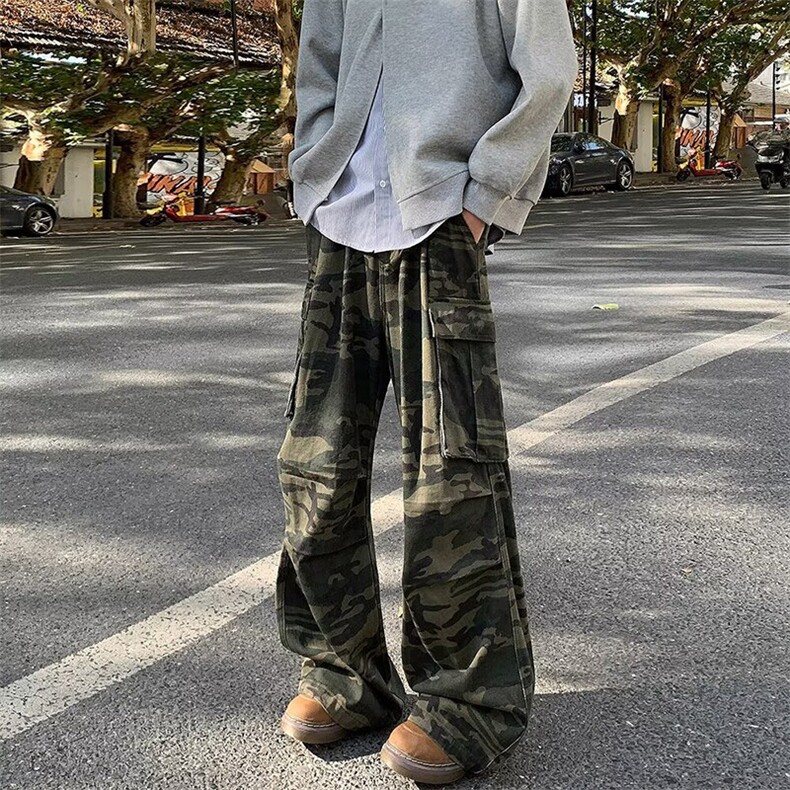 秋季新款2025牛仔裤男迷彩工装多口袋宽松阔腿裤子-A2007TP55控88,男装牛仔裤,电商B241