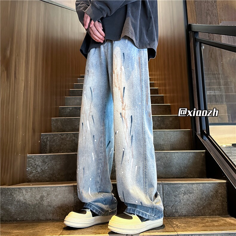 XZ616 秋季新款重磅水洗涂鸦泼墨印花牛仔长裤 TY1104 P65控78图片