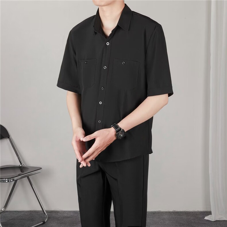短袖衬衫男夏季美式高街潮牌纯色半袖衬衣青少年简约宽松休闲外套,男装衬衫,星座1013