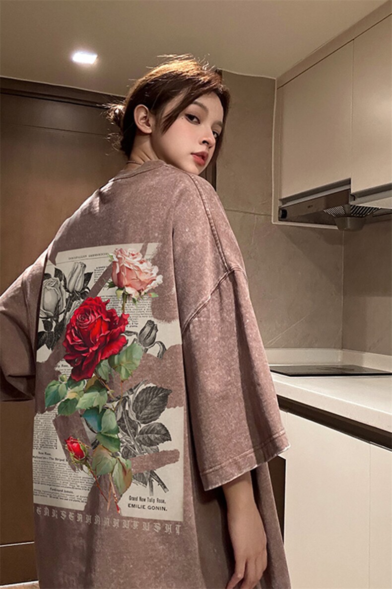 xz605-dsx128-特批30控492026春季新款玫瑰报纸印花水洗短袖T恤,男装T恤,星座605(原A050)
