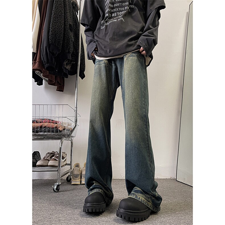 美式ins高街hiphop暗黑重工艺水洗暗黑微喇牛仔裤货号K2407P65,男装牛仔裤,电商A063