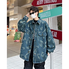 欧美高街牛仔外套男复古设计感宽松夹克衫春痞帅上衣JK08862-P60，男装夹克，星座308B-1
