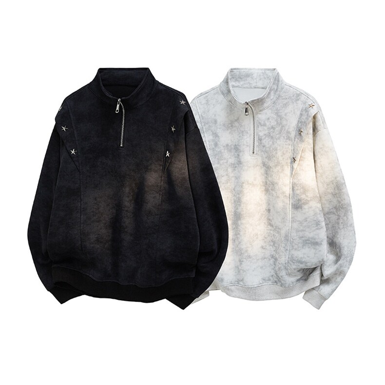 新款设计星星铆钉拉链立领休闲春款卫衣高街立领卫衣特P49，男装卫衣，电商B319