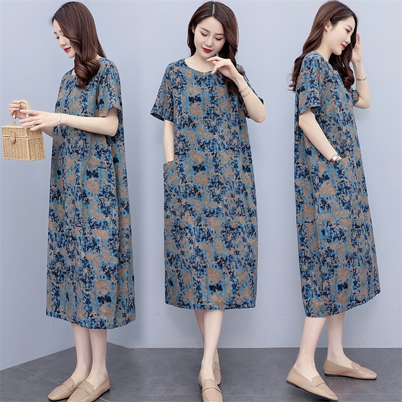 妈妈中长款连衣裙减龄花色2024夏季新款宽松大码女装遮肉显瘦裙子，女装连衣裙，香香