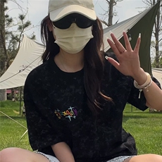 雪花染刺绣冰感短袖T恤男夏季美式潮牌cleanfit宽松情侣半袖体恤，男装T恤，星座506A