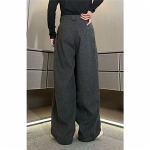 网图 老钱风高品质重磅毛呢花色立体褶皱弯刀裤MN83P68图片