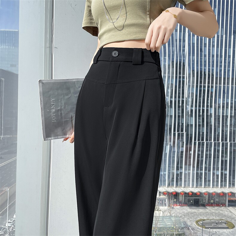 现货2025新款西装裤女春夏季高腰垂感宽松阔腿裤大码休闲裤,女装休闲裤,云美莎专业女裤-全店现货