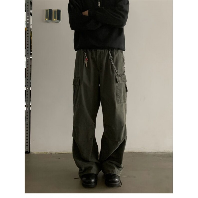水洗做旧工装裤男女廓形宽松阔腿休闲裤口袋伞兵裤K9002-P66网图，女装牛仔裤，电商B245