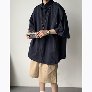 2024夏季新款百搭翻领休闲短袖 日系潮牌工装衬衫男现货W8166-P37图片