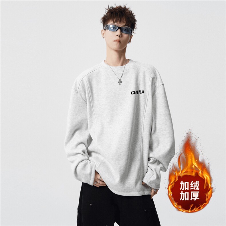 WY852-P35原版现货！加绒加厚打底衫男生卫衣宽松情侣保暖上衣,男装T恤,星座215-1