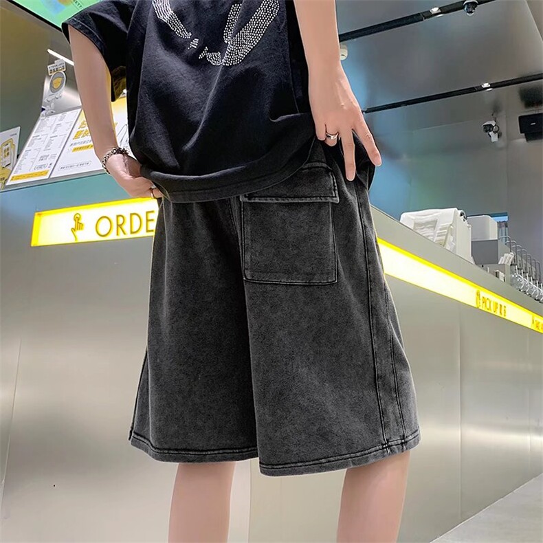 重磅复古水洗做旧夏季牛仔短裤宽松直筒五分裤高街中裤DK1132-P43,男装牛仔裤,星座1008-1