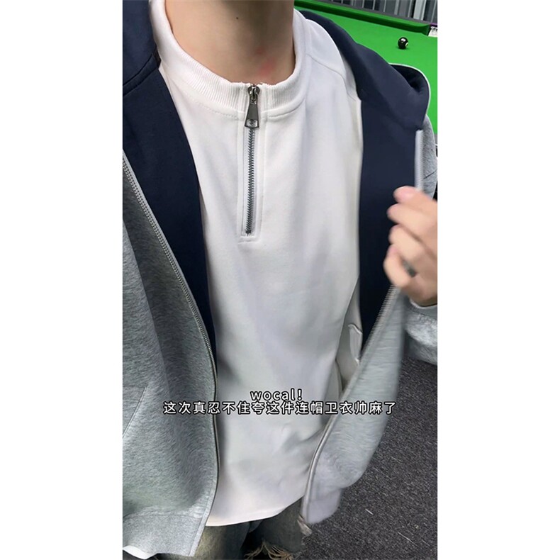 重磅高品质硬挺boxy26春装美式高街结构撞色拼接连帽卫衣开衫外套,女装短外套,电商A486-1