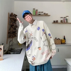 卡通印花毛衣春秋季ins港风宽松情侣针织衫毛线衣W1531-P45，男装针织衫/毛衣，星座512-2