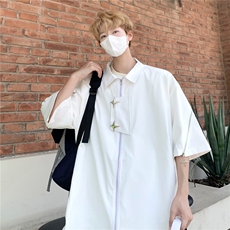 2025夏痞帅衬衫男短袖宽松拉链设计衬衣C1265，男装T恤，星座1108