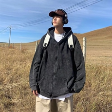 水洗做旧开衫卫衣男潮牌痞帅连帽上衣春秋季宽松拉链外套A35/P62，女装短外套，星座506