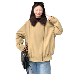 现货：冬装新款拼接羊羔绒翻领休闲派克羽绒服2C135-8953P265K418图片