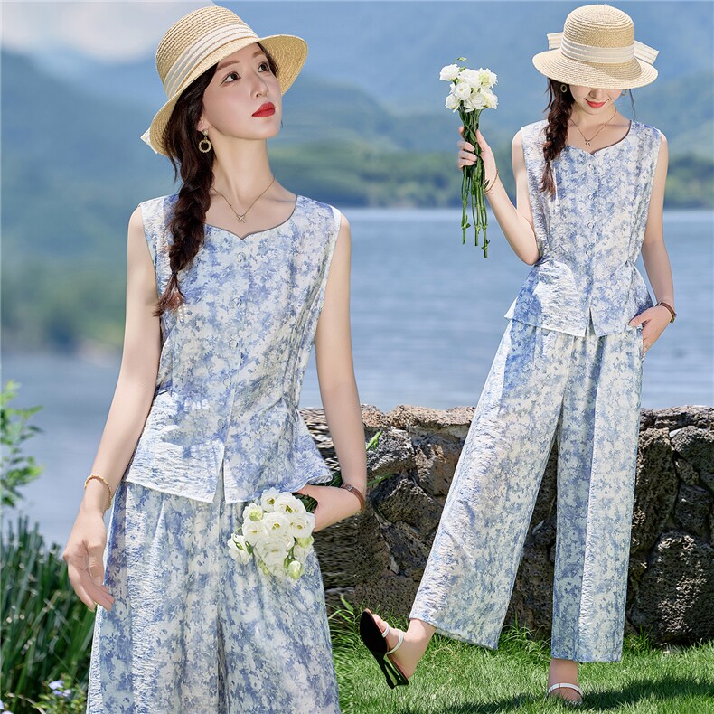 2868时尚气质印花两件套装，女装套装/套裙，罗得堡