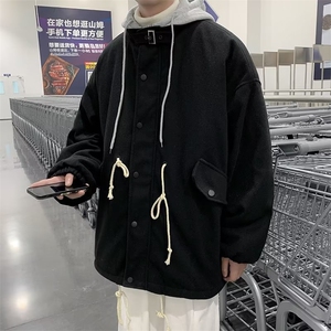 秋冬新款美式复古潮流毛呢夹克假两件连帽外套男上衣 W6091-P75图片