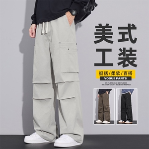 美式工装休闲裤男士秋季新款复古宽松直筒阔腿运动裤子Z2560-P45图片