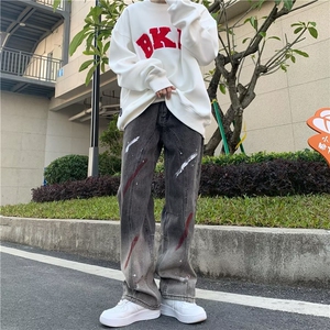 美式牛仔裤男春秋新款休闲直筒裤刺绣泼墨NG39P52图片