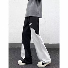 L959-P48街头设计解构破坏黑白撞色工装牛仔裤，男装牛仔裤，电商B323A