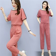 S2023夏装新款大码女装两件套夏季时尚上衣裤子套装6613，女装套装/套裙，韩美纤衣