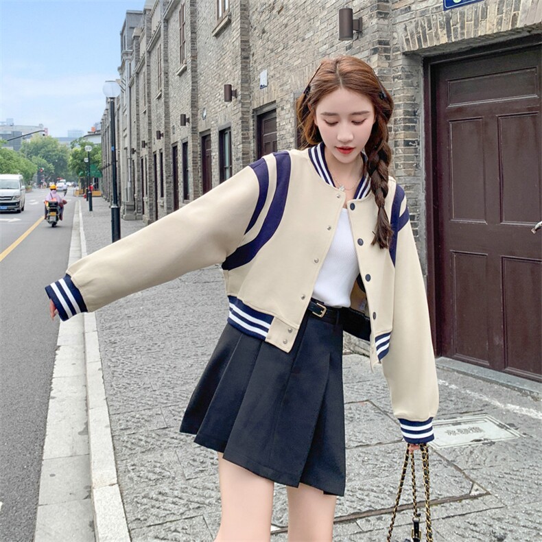 现货短外套春秋小个子新款针织撞色拼接棒球服女182-8512P120K178,女装短外套,浙宝182A