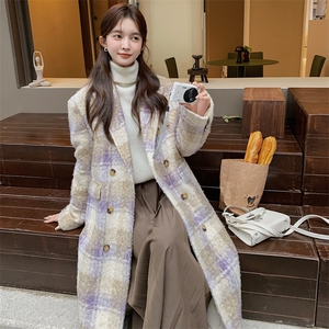 格纹大衣内胆羽绒服2024冬女甜美长款小个子加厚韩系西装毛呢外套图片
