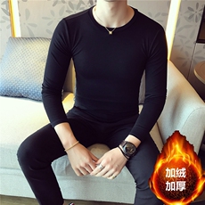 T5008-p40冬季加绒加厚纯色圆领长袖T恤男店主风，男装T恤，电商D303